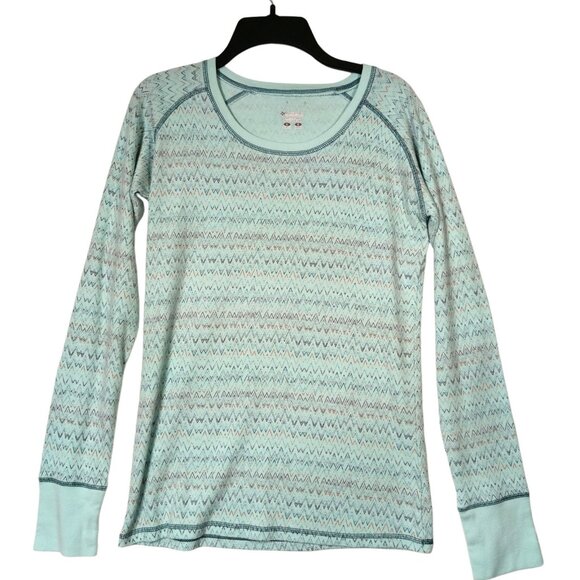 Columbia Thermal Top Long Sleeve Shirt Green Blue Pattern Large L Women - Picture 2 of 6